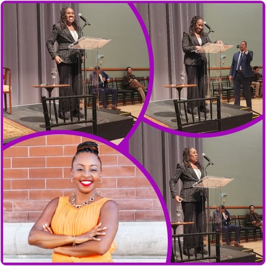Woman speaking at podium during live event — support mapping and intentional community in action